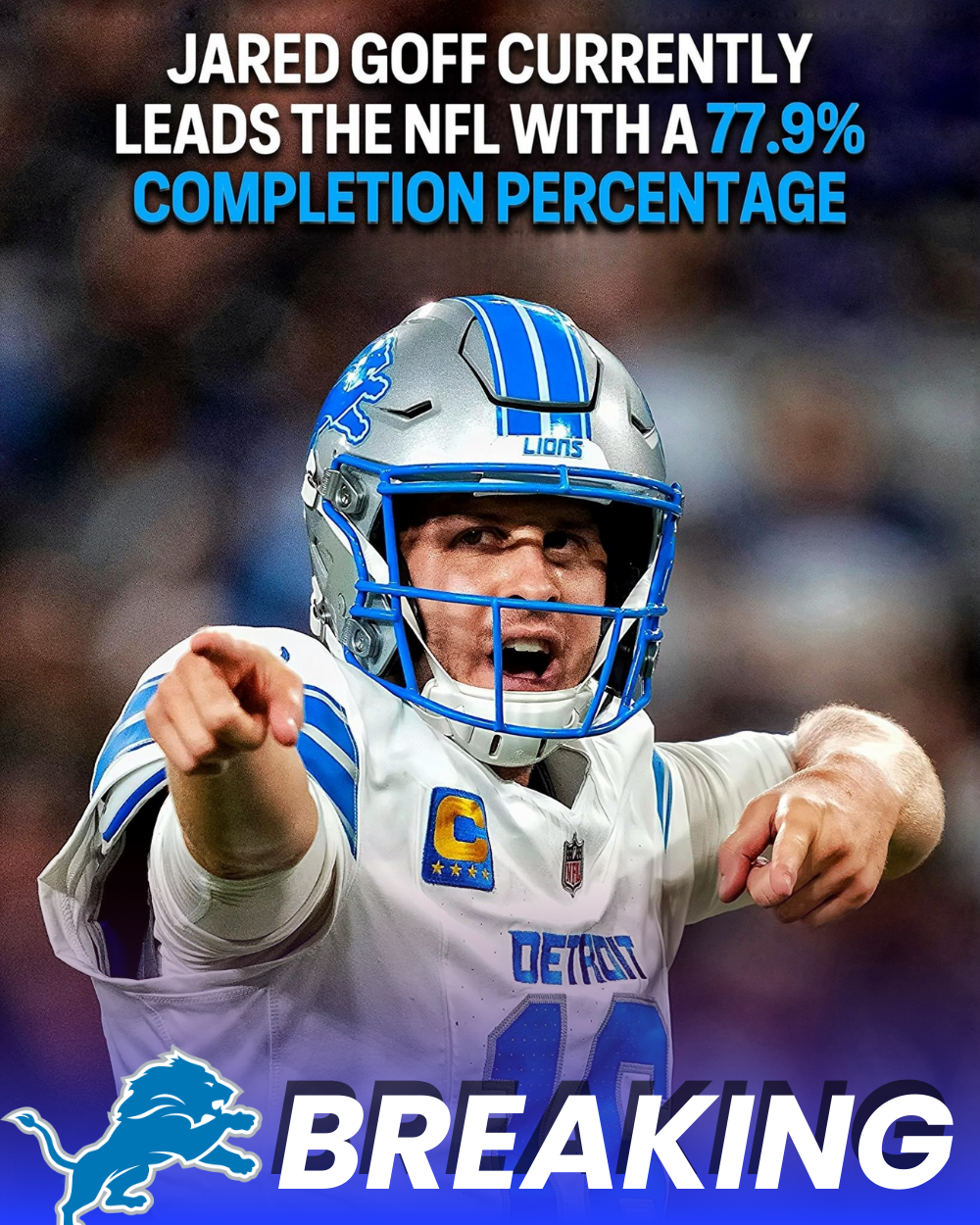 BREAKING: Jared Goff is on fire — leading the NFL in completion percentage after Week 3, and it’s not even close. Fans are screaming that Detroit’s rise is no longer a dream! _P
