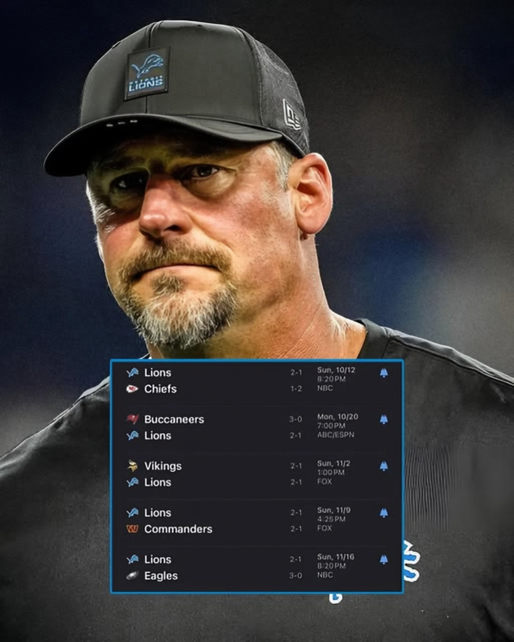 STORM AHEAD: Lions face a nightmare 5-game gauntlet — Dan Campbell shows signs of stress as the league circles like vultures, ready to strike _P