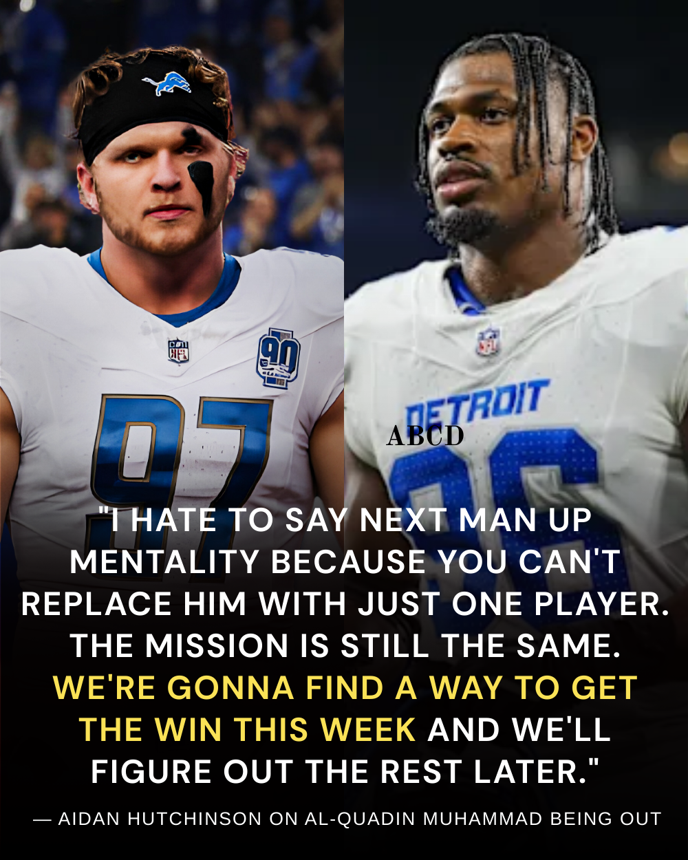 Aidan Hutchinson is keeping the faith. The Lions know you can’t replace Al-Quadin Muhammad with one man, but the mission doesn’t change — find a way to win and handle the rest later _P