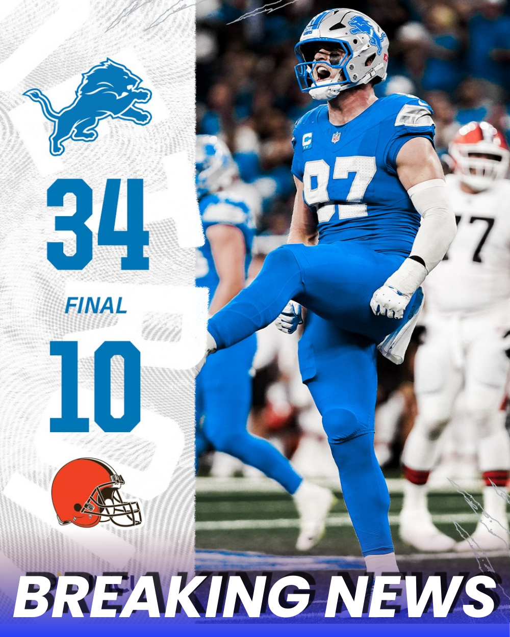 Lions crush Browns 34–10: Defense dominates, Hutchinson explodes, and St. Brown makes history in a game that redefined Detroit’s playoff dreams _P