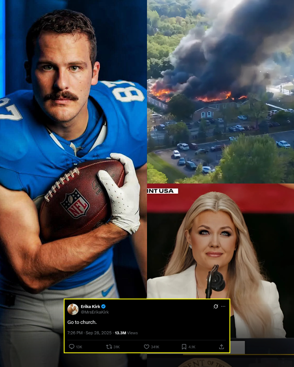 The Michigan Church Nightmare: Sam LaPorta mourns a shattered sanctuary as Erika Kirk’s post ignites a storm of grief, fury, and conspiracy… _P