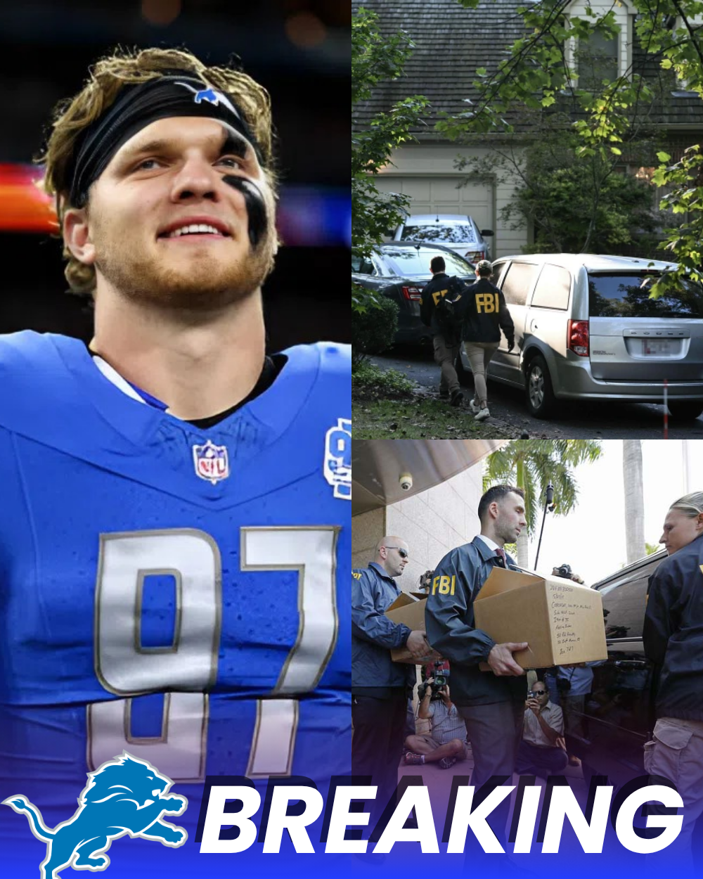 EMERGENCY SEARCH at the home of Detroit Lions star Aidan Hutchinson, known for his charitable work supporting disadvantaged youth!!! Early this morning, federal agents executed an emergency search warrant at Hutchinson’s residence, leaving neighbors shocked to see “dozens of black SUVs and agents rushing in like a scene from a movie.” _P