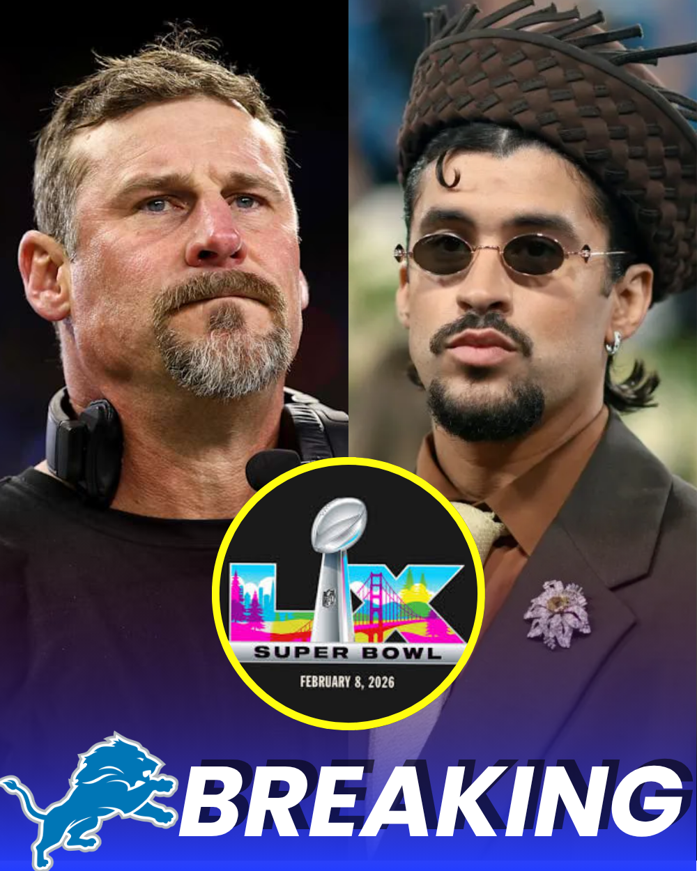 BREAKING: After team superstar, Detroit Lions coach Dan Campbell, publicly criticized the NFL for choosing Bad Bunny to perform at the Super Bowl halftime show: “Is this football or a circus?” The NFL was thrown into chaos after coach Dan Campbell threatened to pull the Lions from the game if Bad Bunny continued to perform at the Super Bowl _P
